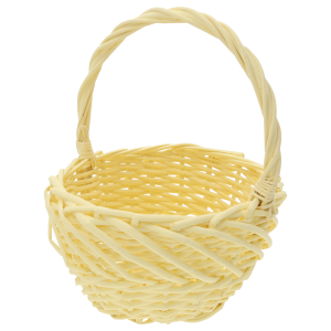 Żółty okrągły kosz wiklinowy o średnicy 23 cm. Praktyczny kosz w rozmiarze M o naturalnym splocie, idealny jako koszyki na święconkę i dekoracja.
