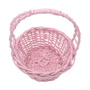 Różowy kosz wiklinowy 25 cm widziany z góry, prezentujący głębokość 9 cm oraz precyzyjny splot naturalnej wikliny w estetycznym kolorze.