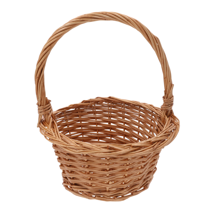naturalny kosz wiklinowy 25 cm okrągły, pojemny kosz na Wielkanoc, owoce i prezenty, baza pod kompozycje kwiatowe, lekki i stabilny, dekoracja wnętrz w stylu naturalnym, rustykalnym i boho