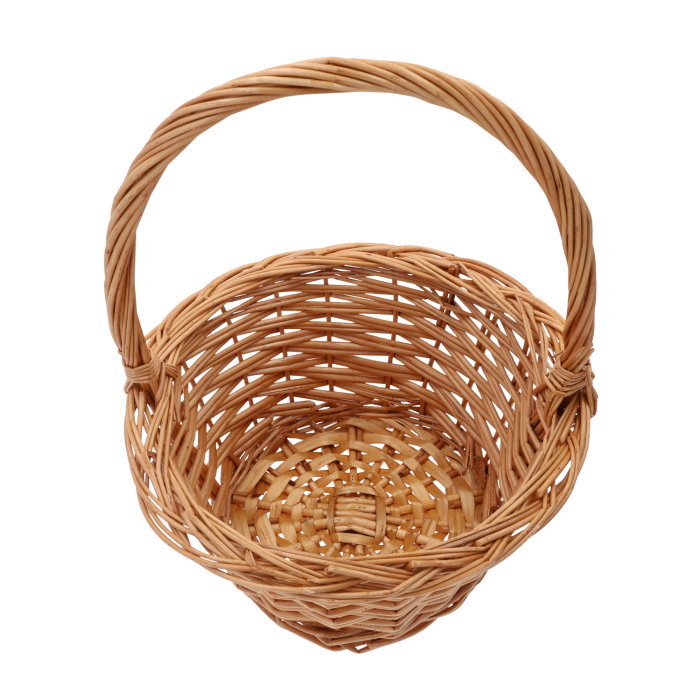 naturalny kosz wiklinowy 25 cm okrągły, pojemny kosz na Wielkanoc, owoce i prezenty, baza pod kompozycje kwiatowe, lekki i stabilny, dekoracja wnętrz w stylu naturalnym, rustykalnym i boho