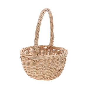 Wiklinowy kosz o średnicy 15 cm w naturalnym odcieniu. Lekka konstrukcja z widocznym splotem wikliny.