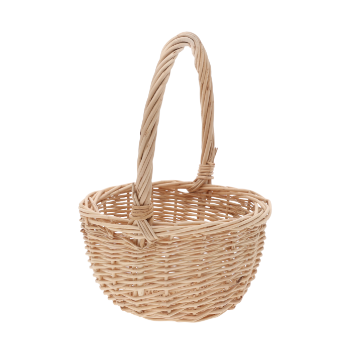 Wiklinowy kosz o średnicy 15 cm w naturalnym odcieniu. Lekka konstrukcja z widocznym splotem wikliny.