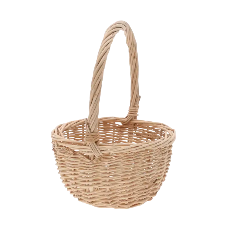 Wiklinowy kosz o średnicy 15 cm w naturalnym odcieniu. Lekka konstrukcja z widocznym splotem wikliny.