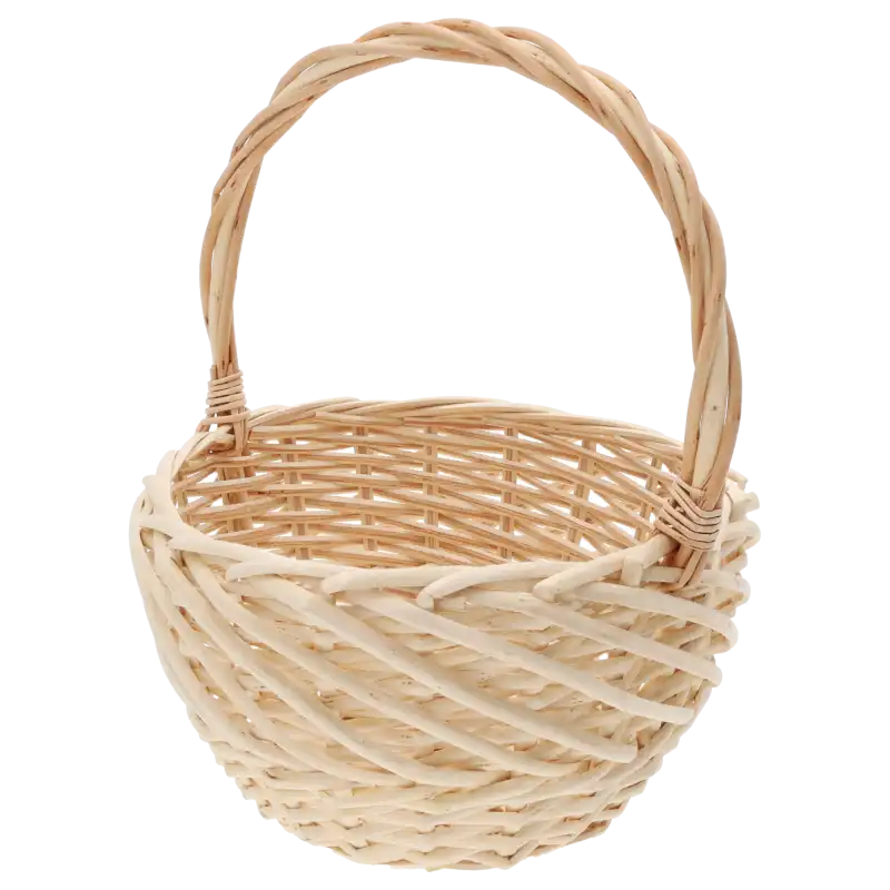 Naturalny okrągły kosz wiklinowy o średnicy 23 cm. Lekki koszyk w rozmiarze S, idealny na wielkanocną święconkę, prezenty oraz dekoracje.