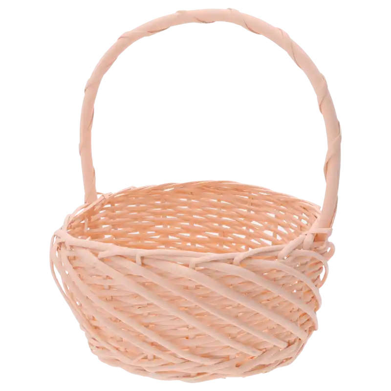Okrągły łososiowy kosz wiklinowy o średnicy 25 cm. Klasyczny, lekki model z rączką, idealny jako koszyki na święconkę.