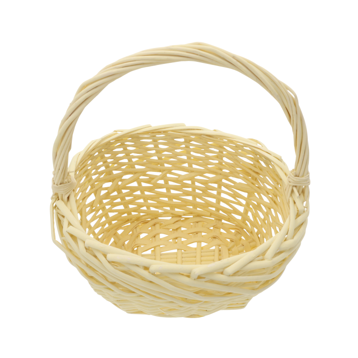 Owalny kosz wiklinowy pastelowy, pojemny kosz na stroiki i kompozycje wielkanocne, święconkę, owoce i prezenty, lekki, praktyczny i dekoracyjny.