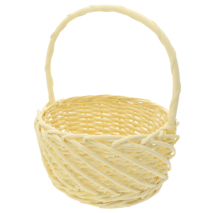 Okrągły żółty kosz wiklinowy ⌀ 25 cm z wygodną rączką, idealny jako pojemne koszyki na święconkę oraz wiosenne dekoracje.