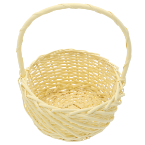 Pojemne wnętrze okrągłego żółtego kosza wiklinowego ⌀ 25 cm, widoczny splot naturalnego materiału.