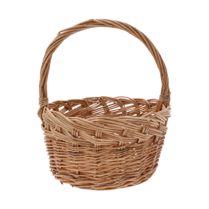 Okrągły kosz wiklinowy ⌀ 20 cm w kolorze naturalnym. Klasyczny koszyk na święconkę w rozmiarze S z wygodną rączką, idealny do świątecznych aranżacji oraz przechowywania drobnych przedmiotów w domu.