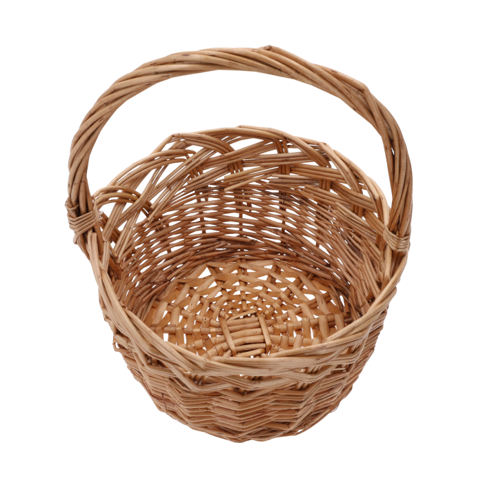 Okrągły kosz wiklinowy naturalny 20 cm, klasyczny kosz na święconkę dziecięcą, owoce i dekoracje wielkanocne, trwała wiklina i tradycyjny wygląd.