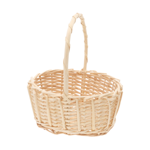 Naturalny owalny koszyk na święconkę o wymiarach 25x20 cm. Klasyczny wiklinowy kosz z wygodną rączką, idealny do przechowywania i dekoracji wnętrz.