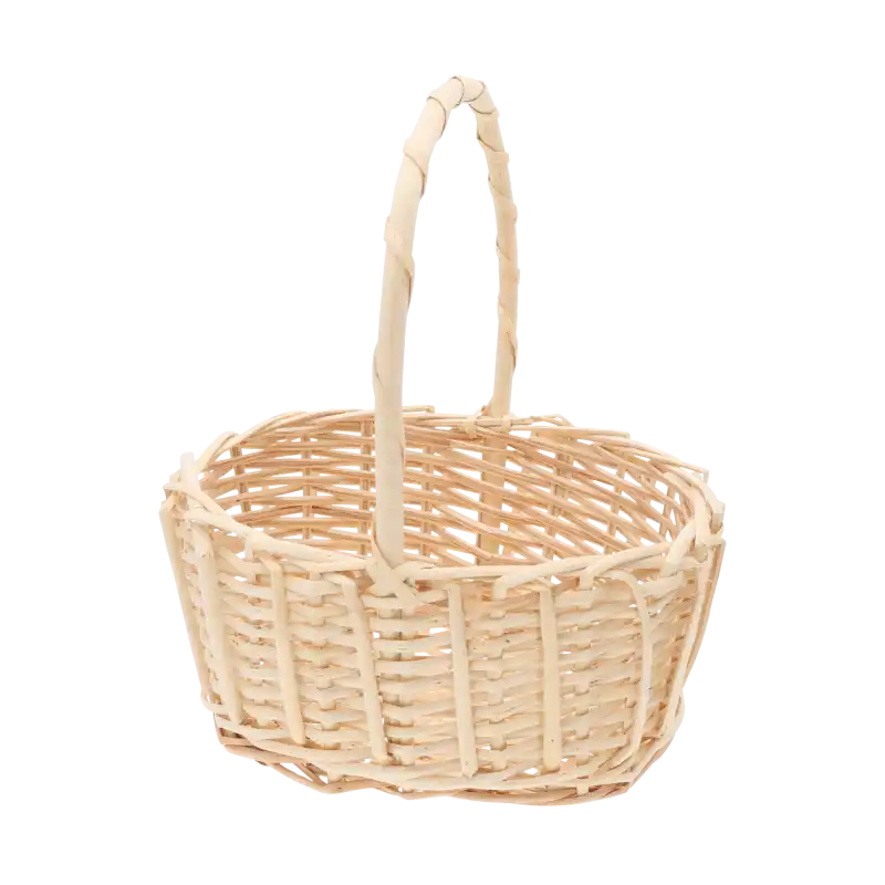 Naturalny owalny koszyk na święconkę o wymiarach 25x20 cm. Klasyczny wiklinowy kosz z wygodną rączką, idealny do przechowywania i dekoracji wnętrz.
