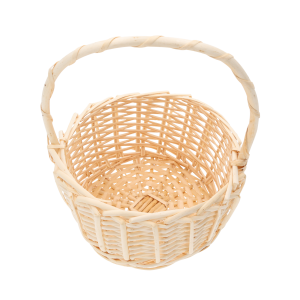 Wnętrze wiklinowego koszyka o średnicy 22 cm, prezentujące strukturę splotu oraz wygodną rączkę do przenoszenia dekoracji.