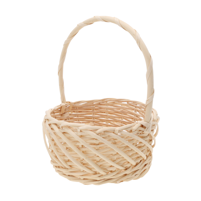 Okrągły kosz wiklinowy 20 cm naturalny, pojemny kosz na wielkanocną święconkę, owoce, słodycze i zestawy prezentowe, lekka i trwała wiklina, idealny do dekoracji florystycznych, dostępny także w sprzedaży hurtowej dla sklepów, hoteli i branży eventowej.