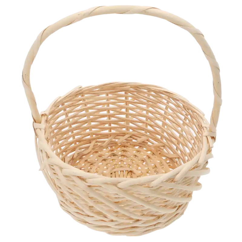 Wnętrze okrągłego kosza wiklinowego ⌀ 25 cm ukazujące gęsty splot naturalnego materiału, widok z góry.