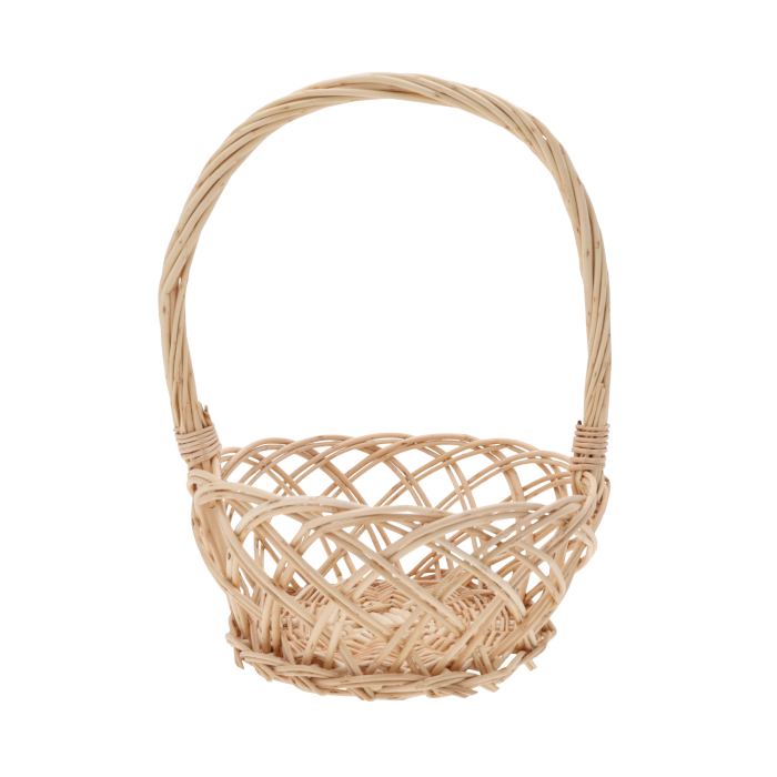 Kosz wiklinowy 22 cm naturalny, okrągły i pojemny kosz na wielkanocną święconkę, owoce, prezenty i kwiatki do sypania na Boże Ciało, lekki i trwały, doskonały do aranżacji florystycznych, dostępny w sprzedaży hurtowej dla sklepów,