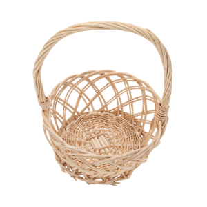Pusty kosz wiklinowy o średnicy 22 cm z widocznym wnętrzem i ażurowym wykończeniem, doskonały do aranżacji florystycznych.