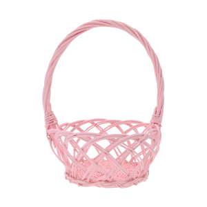 Różowy okrągły kosz wiklinowy ⌀ 17 cm o tradycyjnym ażurowym splocie, idealny jako mały koszyk na święconkę dla dzieci.