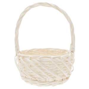 Okrągły naturalny kosz wiklinowy o średnicy 20 cm z wygodną rączką, idealny jako koszyki na święconkę w rozmiarze m.