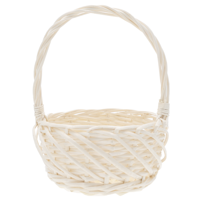 Okrągły naturalny kosz wiklinowy o średnicy 20 cm z wygodną rączką, idealny jako koszyki na święconkę w rozmiarze m.