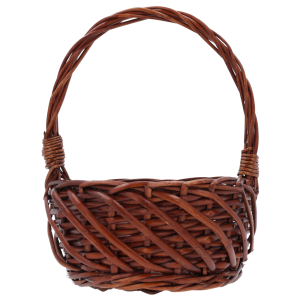 Okrągły brązowy kosz wiklinowy 20x20 cm z wygodną rączką. Naturalna dekoracja idealna jako baza na święconkę lub kwiaty.