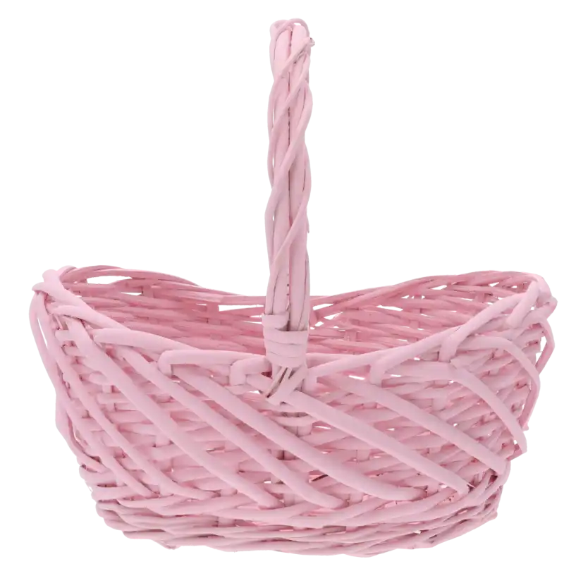 Owalny różowy kosz wiklinowy 27x20x28 cm z wygodną rączką, idealny na wielkanocne koszyki na święconkę i dekoracje wnętrz.