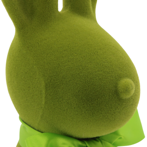 Macro ujęcie na pyszczek zielonego welurowego zająca, pokazujące gęstą strukturę flokowanej powierzchni.