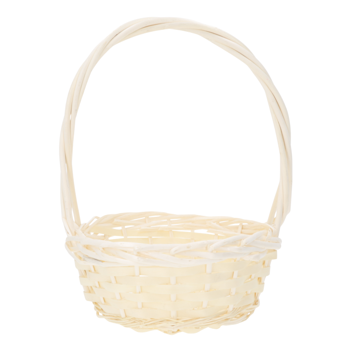 Okrągły kosz wiklinowy ⌀ 25 cm w naturalnym odcieniu. Praktyczny koszyk na święconkę z wygodną rączką, idealny do aranżacji.