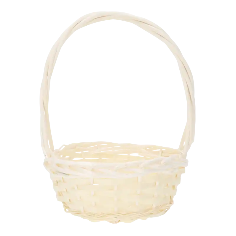 Okrągły kosz wiklinowy ⌀ 25 cm w naturalnym odcieniu. Praktyczny koszyk na święconkę z wygodną rączką, idealny do aranżacji.