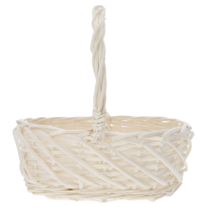Owalny kosz wiklinowy 25x20x25 cm w naturalnym kolorze z wysokim pałąkiem, doskonały jako koszyki na święconkę rozmiar M.