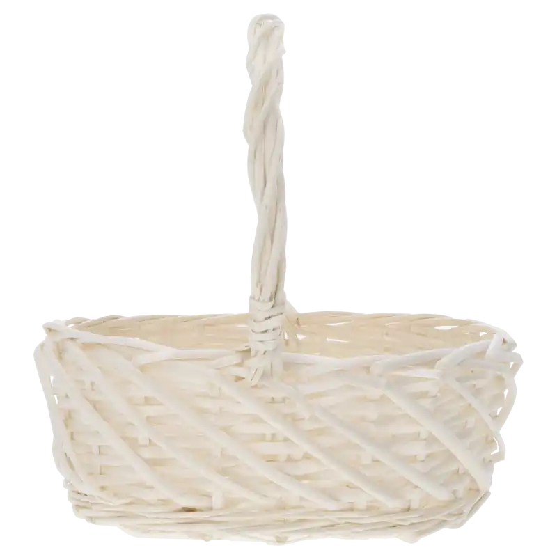 Owalny kosz wiklinowy 25x20x25 cm w naturalnym kolorze z wysokim pałąkiem, doskonały jako koszyki na święconkę rozmiar M.