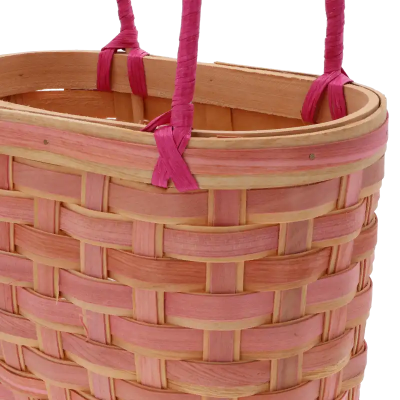 Zbliżenie na górną krawędź torby dekoracyjnej 36 cm. Widoczne mocowanie uszu oraz precyzyjny splot naturalnych surowców.