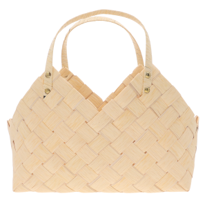 Kremowa torba dekoracyjna L o plecionej fakturze z wygodnymi uszami. Naturalny dodatek idealny do aranżacji w stylu boho lub eko.