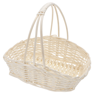 Naturalny kosz wiklinowy 28x22x32 cm o kształcie łódki z ozdobną rączką, doskonały jako koszyki na święconkę i baza do wielkanocnych dekoracji.