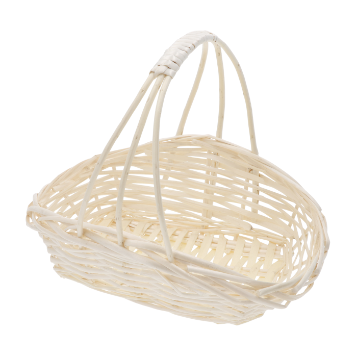 Naturalny kosz wiklinowy 23x20x28 cm z ozdobną rączką to idealny koszyk na święconkę w rozmiarze M, który pięknie wyeksponuje wielkanocne dekoracje, stroiki oraz domowe wypieki.