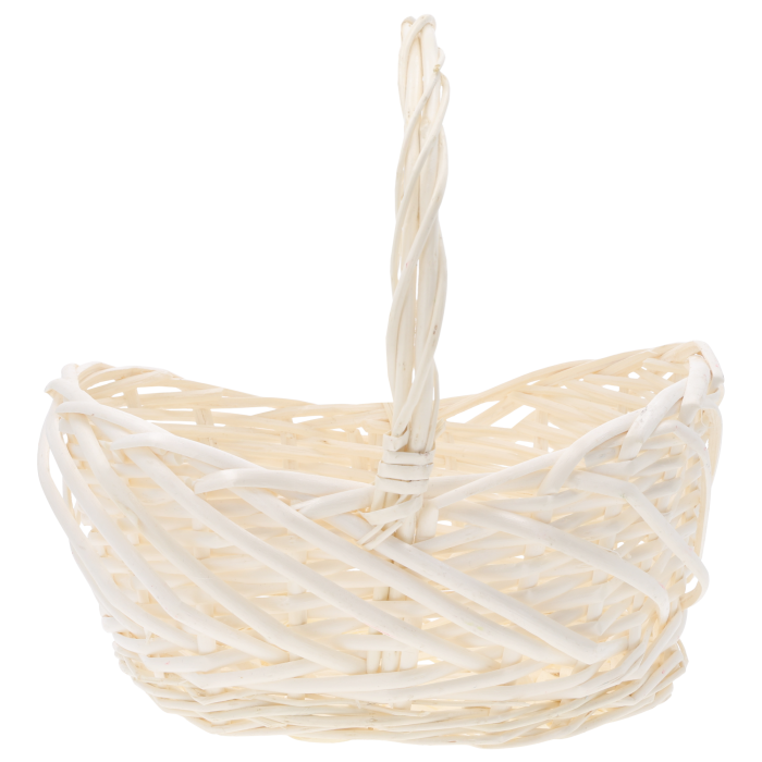 Pusty owalny kosz wiklinowy 27x20x28 cm w naturalnym kolorze z wysoką rączką. Klasyczna baza na święconkę lub stroiki.