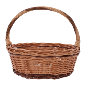 Pusty, brązowy owalny kosz wiklinowy 33x25 cm. Klasyczny koszyk na święconkę z rączką, idealny do aranżacji w rozmiarze M.