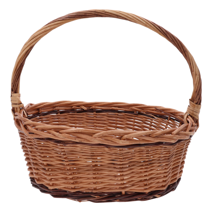 Pusty brązowy owalny kosz wiklinowy 38x31 cm. Klasyczna baza w rozmiarze L do wielkanocnych dekoracji i święconki.