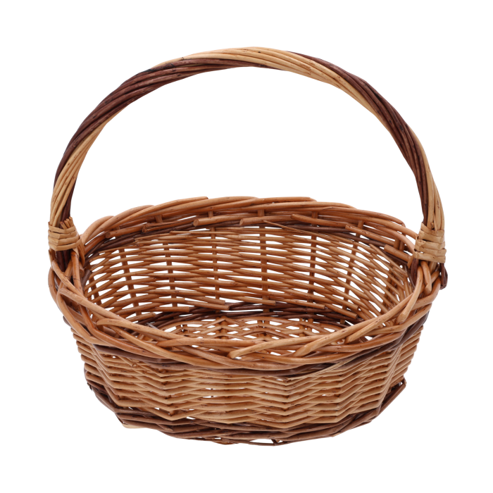 Brązowy owalny kosz wiklinowy 27x22 cm idealny na Wielkanoc, stroiki i zestawy prezentowe. Świetny dla florystów, dekoratorów, kwiaciarni i sklepów. Możliwość zakupów hurtowych dla firm.