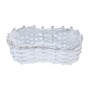 Biała osłonka z kory w kształcie ósemki o długości 36 cm. Dekoracyjna donica z folią ochronną, idealna do roślin.