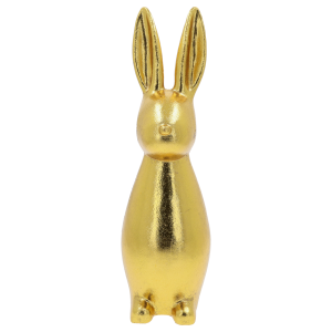 Złoty zając dekoracyjny o wysokości 40 cm w stylu glamour, prezentowany w pełnej okazałości na białym tle.