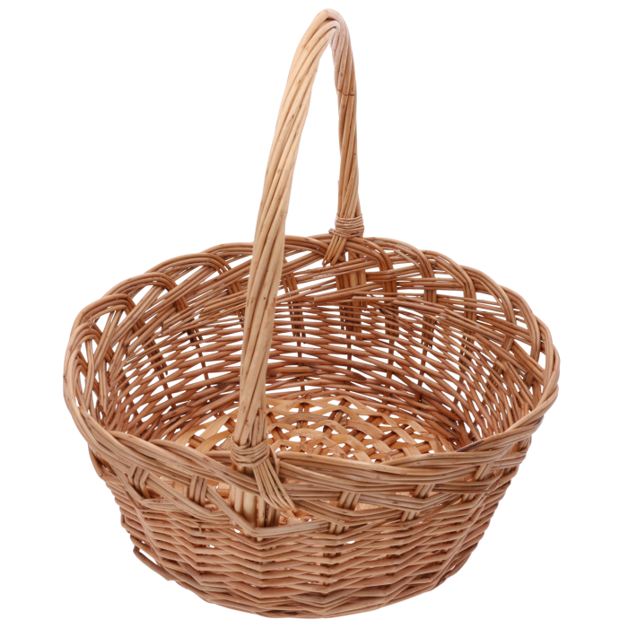 Tradycyjny okrągły kosz wiklinowy 35 cm to idealny wybór na Wielkanoc, jako kosz prezentowy lub baza pod kompozycje kwiatowe. Naturalny kolor i klasyczna forma sprawiają, że świetnie pasuje do dekoracji rustykalnych.
