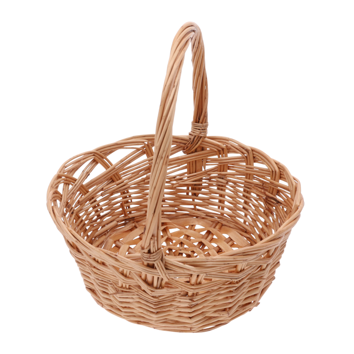 Tradycyjny okrągły kosz wiklinowy 25 cm to idealny wybór na Wielkanoc, jako kosz prezentowy lub baza pod kompozycje kwiatowe. Naturalny kolor i klasyczna forma sprawiają, że świetnie pasuje do dekoracji rustykalnych.
