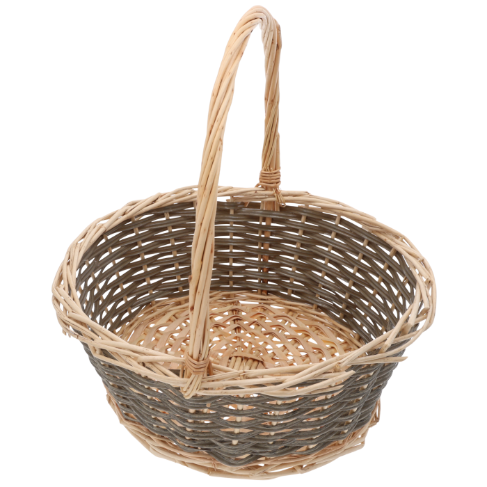 Okrągły koszyk wiklinowy 34 cm idealny na Wielkanoc jako kosz na święconkę. Naturalna wiklina, solidna rączka, pojemne wnętrze. Świetna baza pod stroiki i osłonka na kwiaty. Możliwość zakupu hurtowego dla florystów.