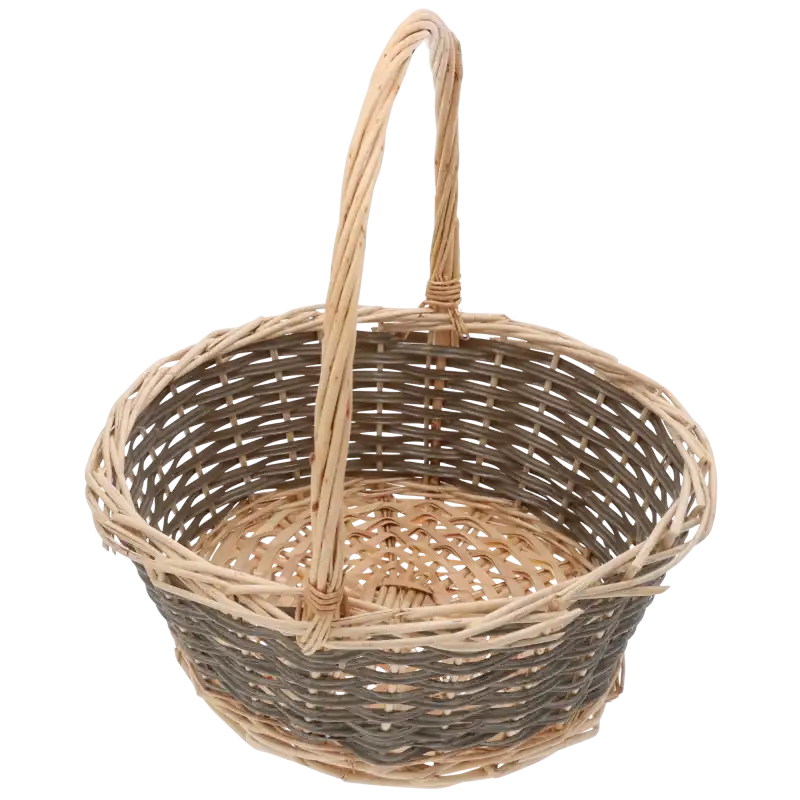 Okrągły koszyk wiklinowy 34 cm o naturalnym splocie, idealny jako uniwersalne koszyki na święconkę, baza do stroików lub dekoracyjna osłonka.