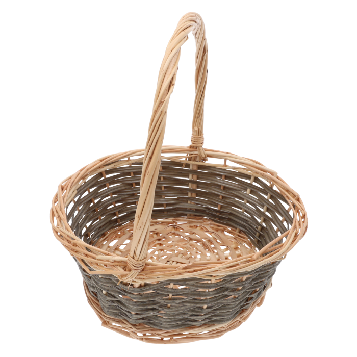 Okrągły koszyk wiklinowy 28 cm idealny na Wielkanoc jako kosz na święconkę. Naturalna wiklina, solidna rączka, pojemne wnętrze. Świetna baza pod stroiki i osłonka na kwiaty. Możliwość zakupu hurtowego dla florystów.