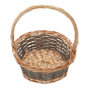 Pusty okrągły koszyk wiklinowy 23 cm w rozmiarze S o naturalnym splocie, idealny jako baza na święconkę lub prezent.