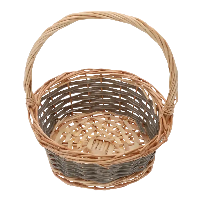 Pusty okrągły koszyk wiklinowy 23 cm w rozmiarze S o naturalnym splocie, idealny jako baza na święconkę lub prezent.