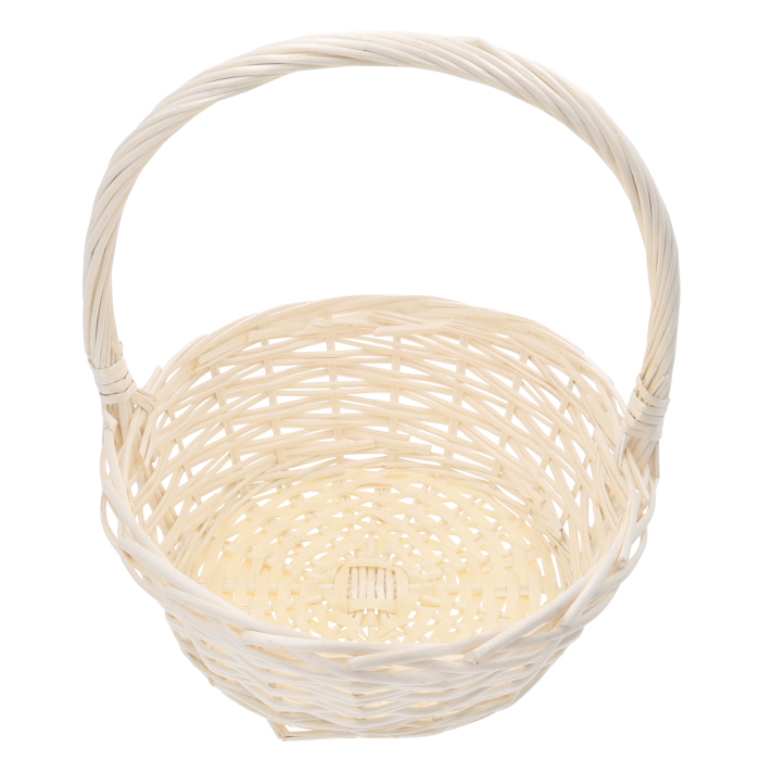 Okrągły kosz wiklinowy 35 cm idealny na Wielkanoc jako duży kosz na święconkę. Naturalna wiklina, solidna rączka, pojemne wnętrze 33 cm. Świetna baza pod stroiki. Możliwość zakupu hurtowego dla florystów.