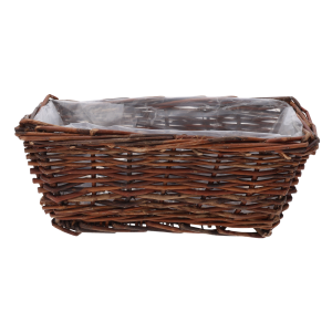 Prostokątna osłonka wiklinowa 35x15 cm z folią ochronną. Naturalny wygląd, idealna baza pod kwiaty i stroiki.